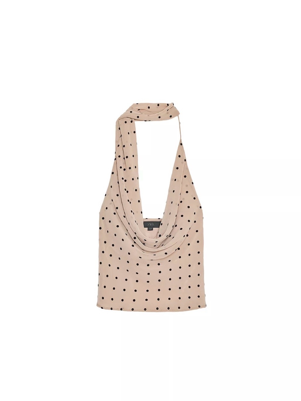 Zara Beige and Black Polka Dot Draped Shoulder top